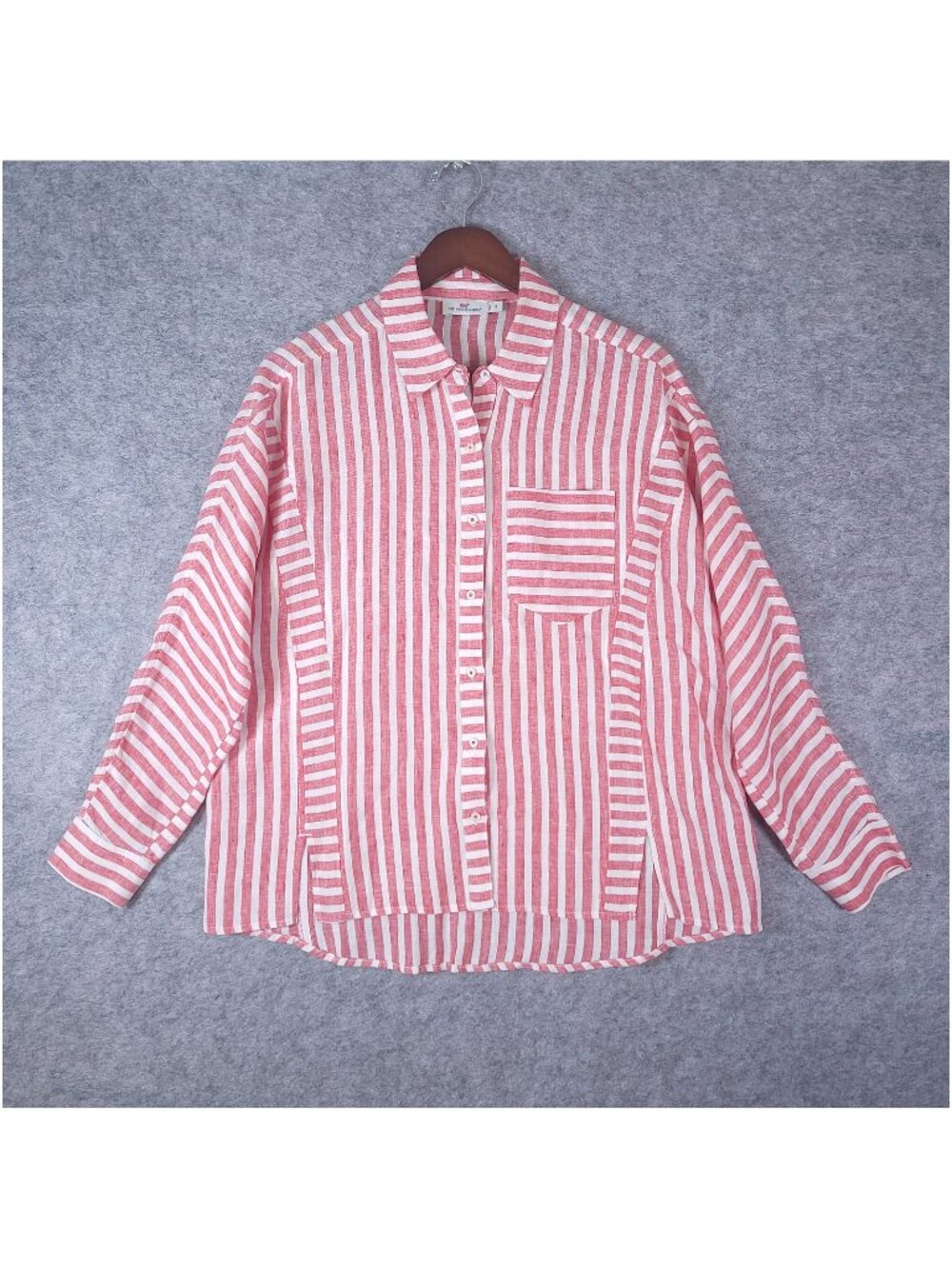 Vineyard Vines 100% Linen Stripe Shirt Womens 8 Red White Coastal Preppy Resort